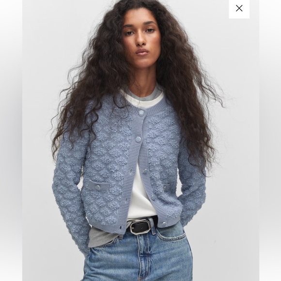 NWT Mango Textured Lady Cardigan Sweater Light Blue Size L - Picture 1 of 11